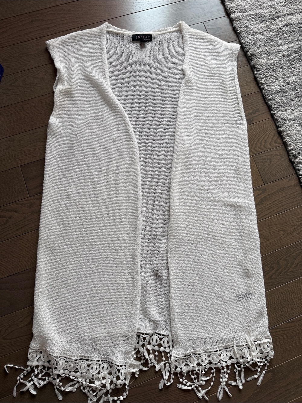 En/Kay Open Front Crochet Trim Vest